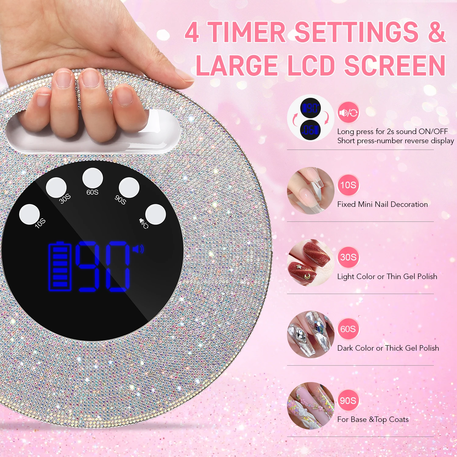 DianaBeauty UV LED-nagellamp Oplaadbare draadloze nageldroger met 4 timingsmodi HD-display UV-lamp voor nagels manicure gereedschap
