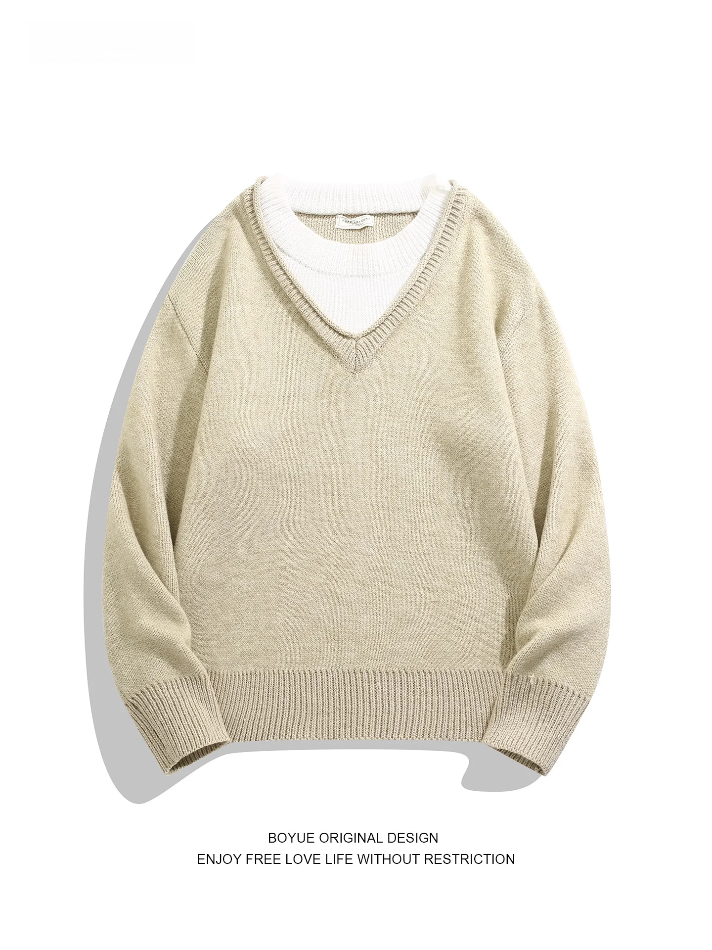 

Вязаный свитер Boyue в японском ретро-стиле, свободный повседневный свитер с V-образным вырезом для мужчин и женщин, на каждый день, с длинными рукавами, из смесового полиэстера