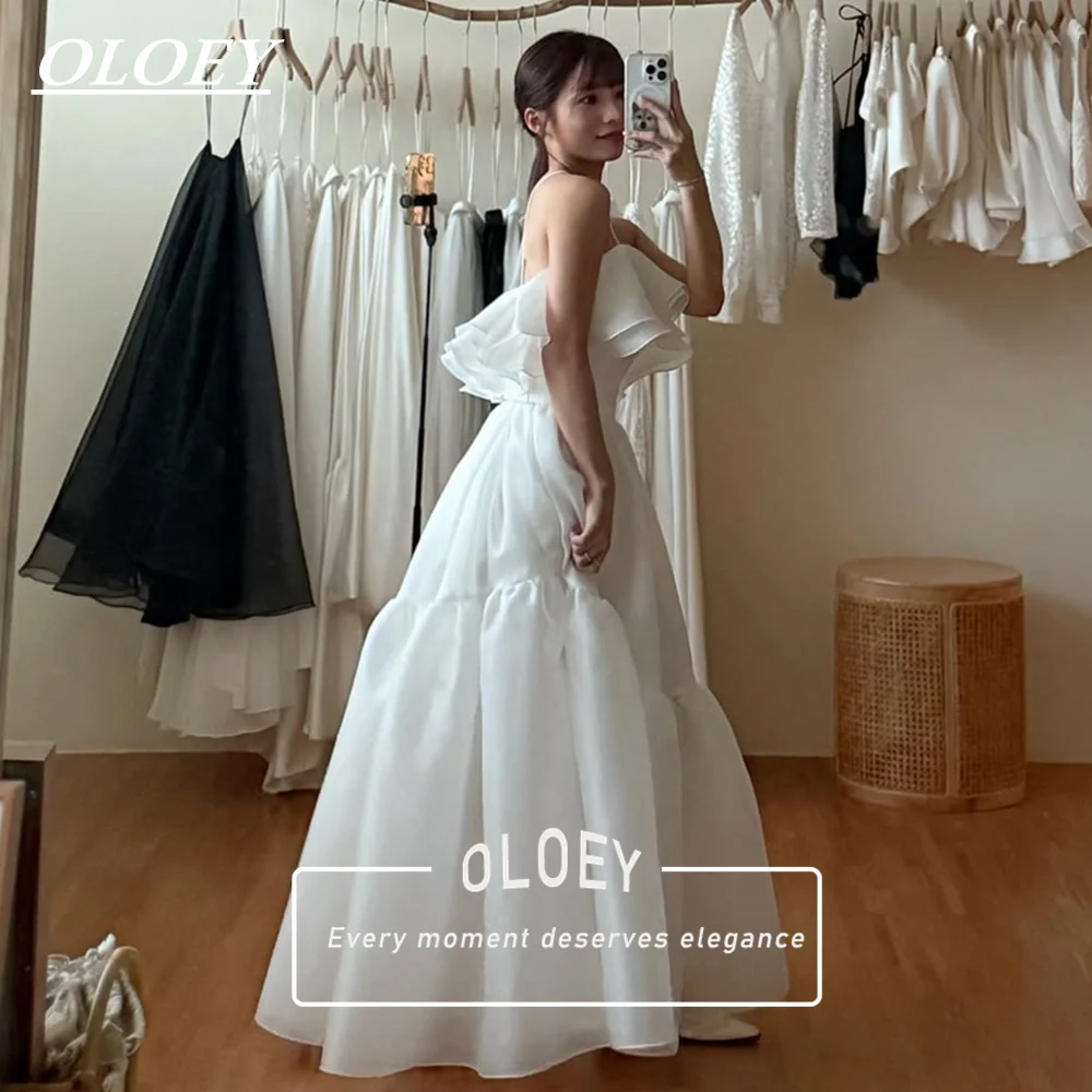 OLOEY Elegant Organza Satin A Line Wedding Dresses Large Ruffle Tiered Floor Length Korea Photo Shoot Bridal Gown Customized
