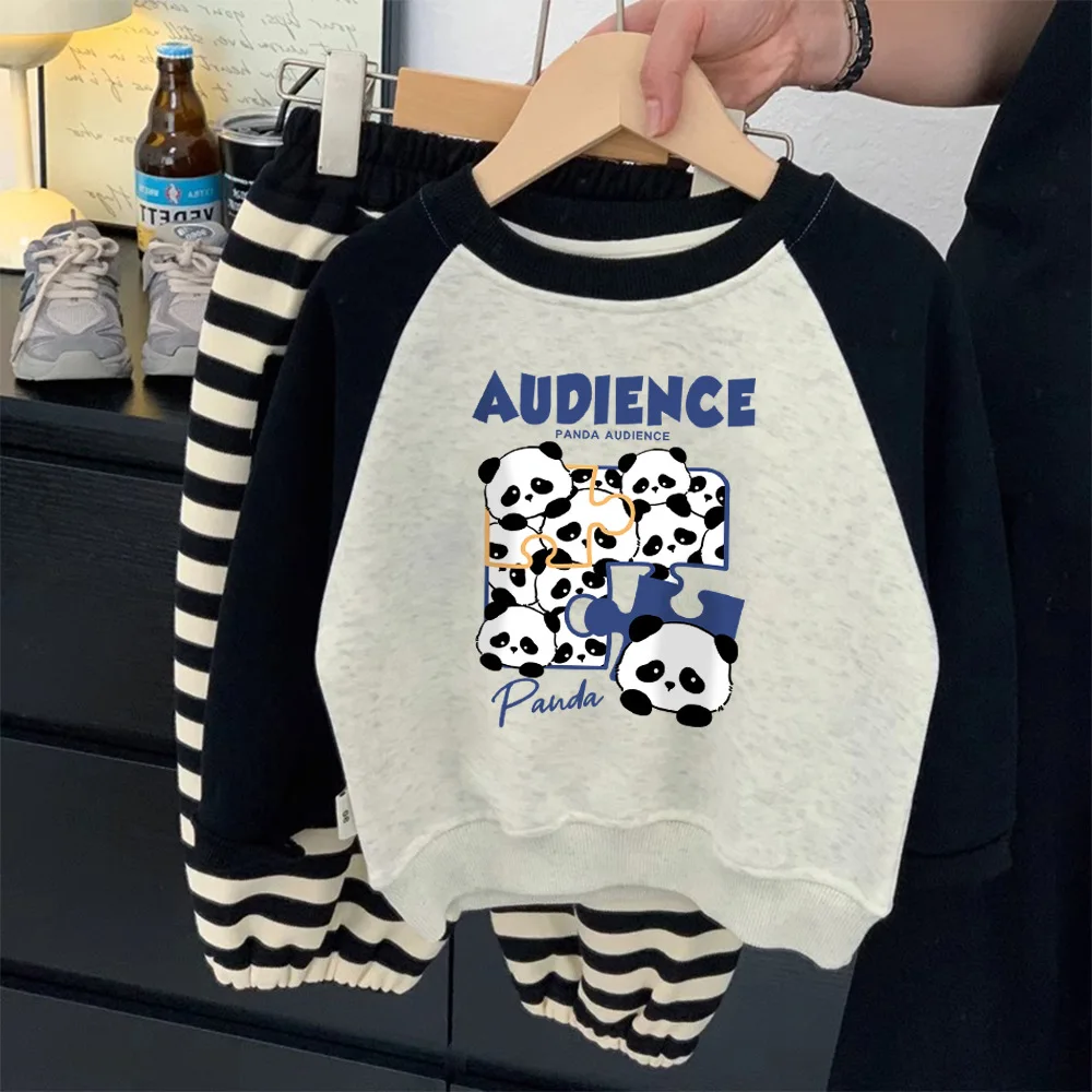 

UNITIM Toddler Girls Sweatshirt Patchwork Panda Printed Thicken Warm Kids Baby Boys Pullovers Winter Casual Little Boys Hoodies