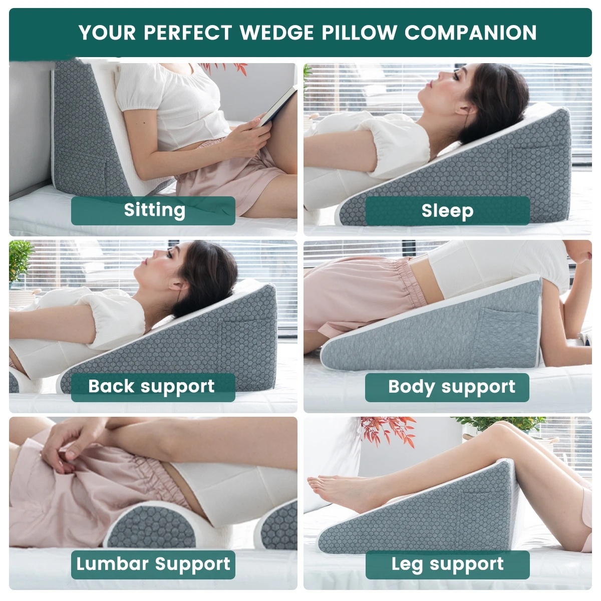 Wedge Pillow for Sleeping Bed,Air Layer Memory Foam for Back, Leg, and Knee Pain Relief Triangle Pillow with Removable Cover