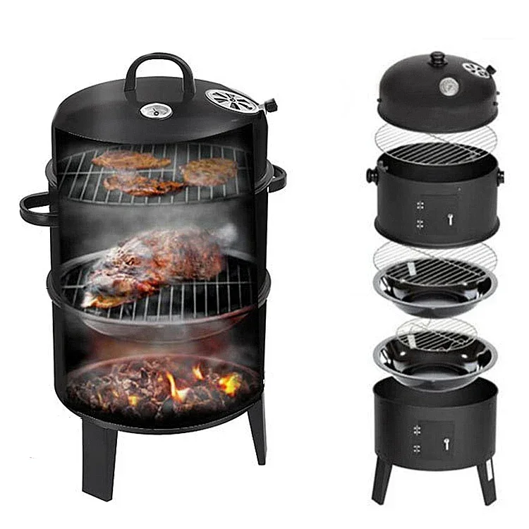 Outdoor Round Black Charcoal Smoke Kitchen Cooking BBQ Grill