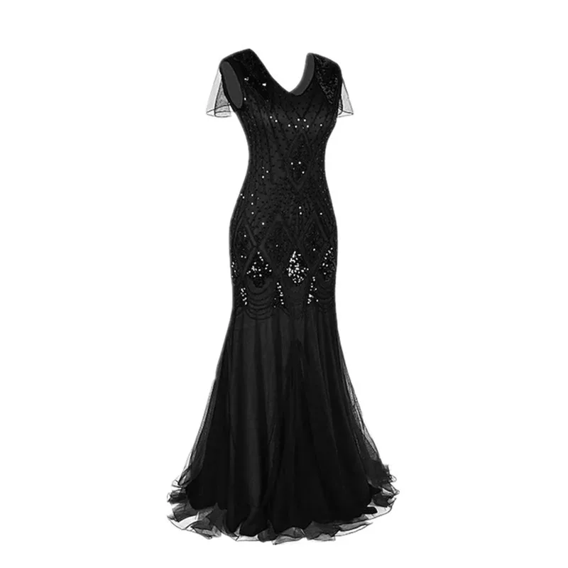 Retro 1920s Beaded Embroidered Ball Gown Dress Sparkling Evening Dress Women's Fashion Spring Collection Party Dress