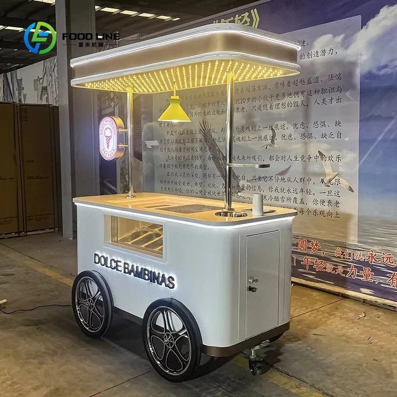 Customized Street Application Gelato Cart Ice Cream Cart Portable Hand Push Gelato Van