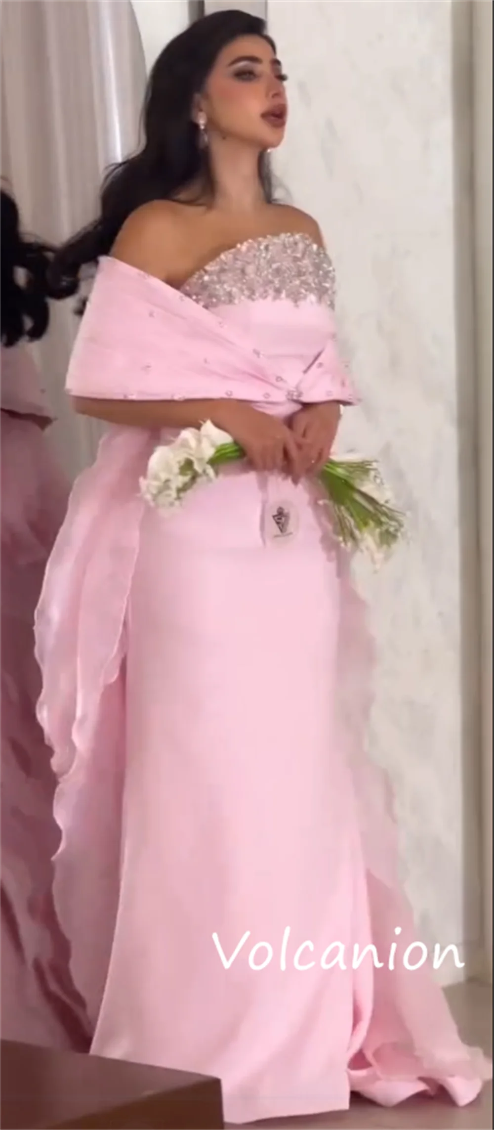 맞춤형 클래식 저지 스팽글 A라인 오프숄더 롱 드레스 맞춤형 행사 패션 복잡함