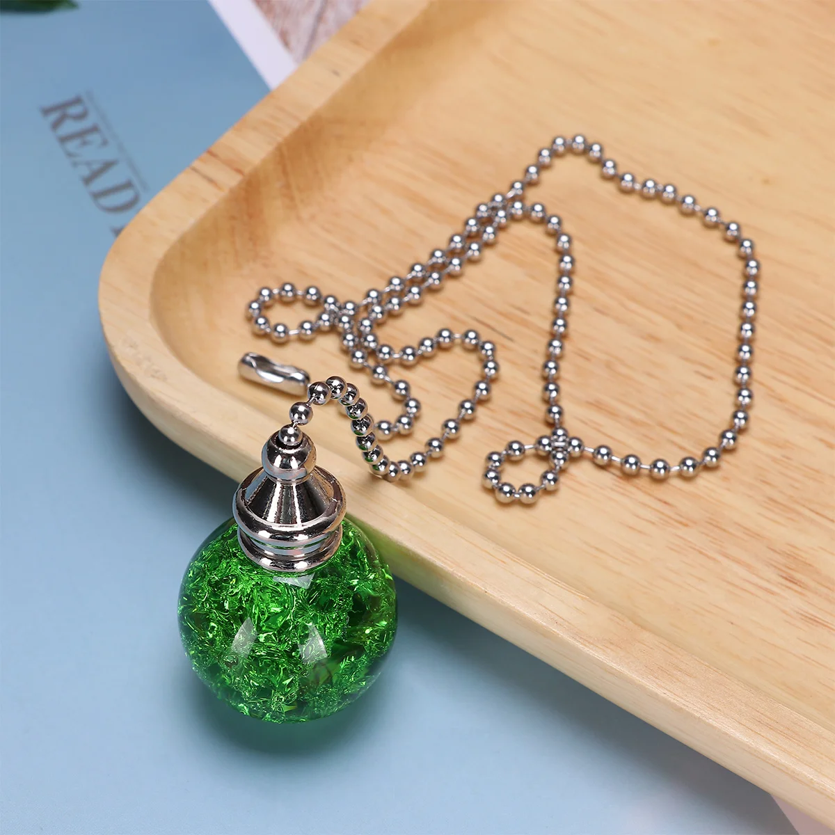 قلادة كرة كريستال خضراء متصدعة لمروحة السقف، سلسلة سحب بديلة لسطح أملس عالي التحمل، مصباح ديكور معلق #5