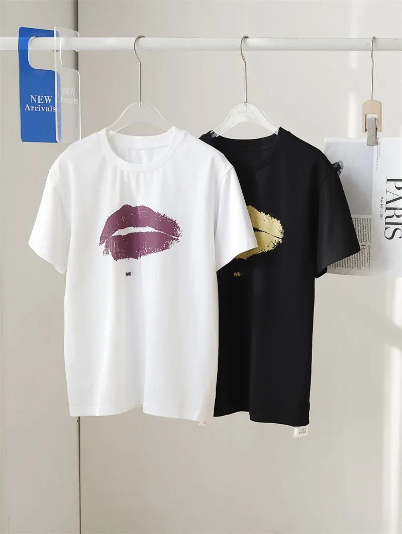 2025 Summer Casual Loose Fashion Lip Letter Printed Round Neck Women's Short Sleeve T-Shirt