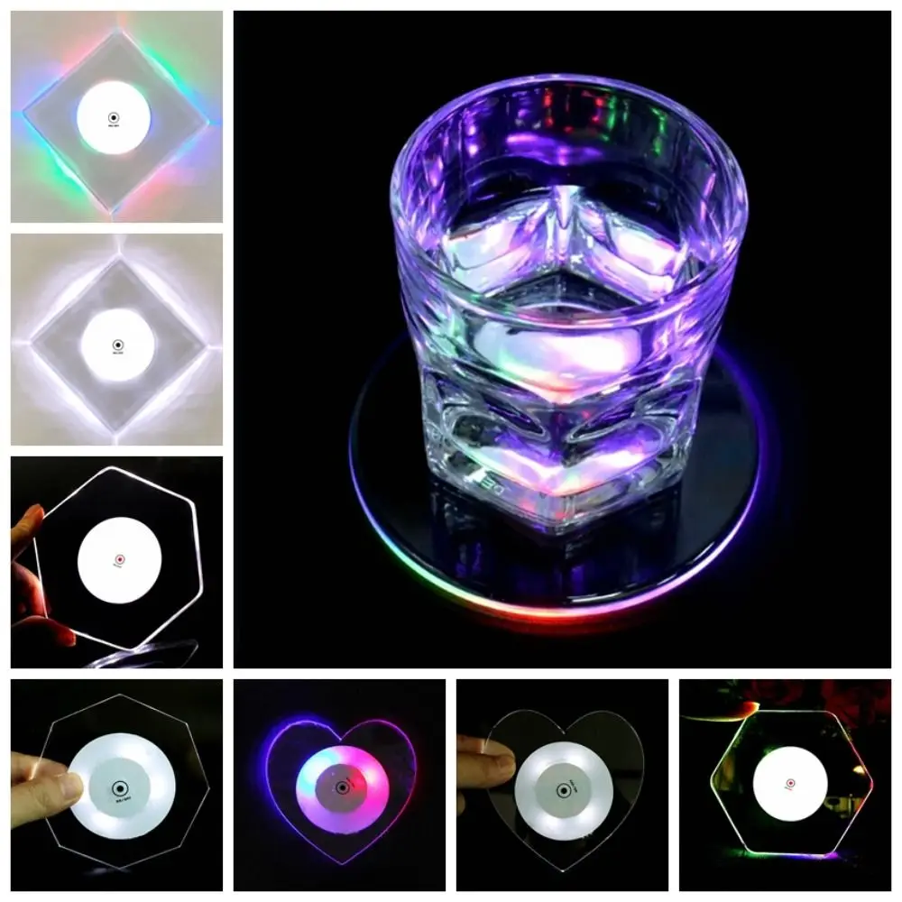 3PCS Acrylic Luminous Cup Mat 10cm Ultra-Thin Light Up Coasters Transparent Multi-functional Cocktail Flash Base Mats KTV