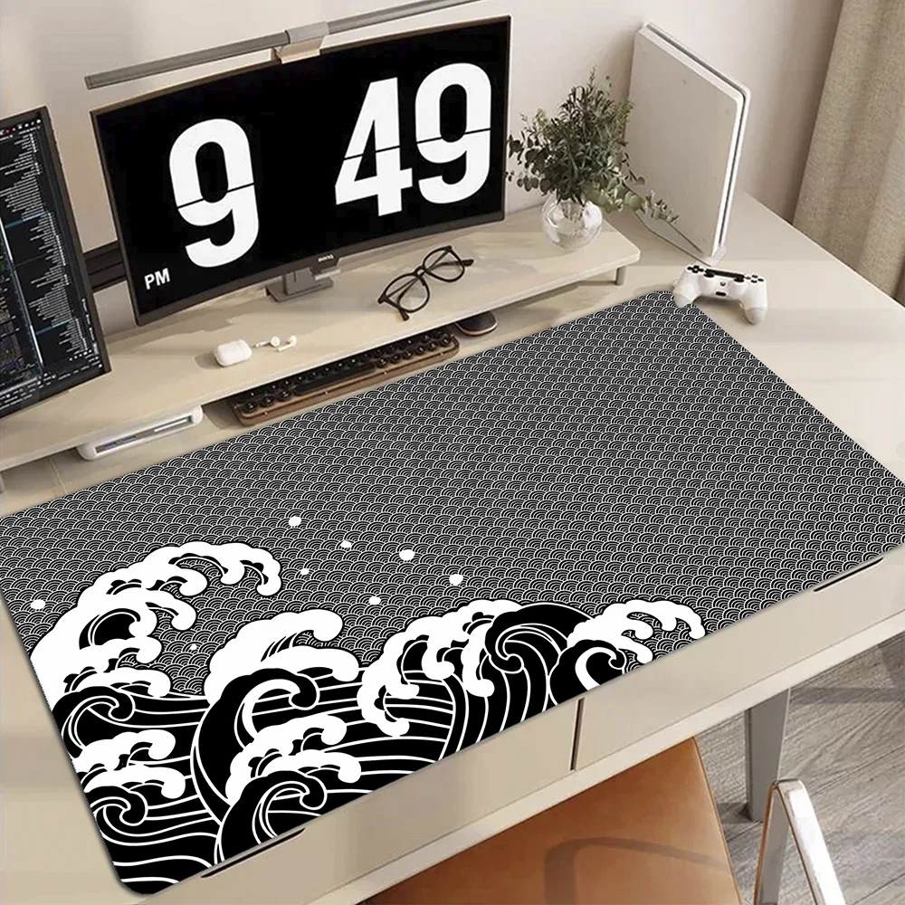 

Japanese The Great Wave off Kanagawa Large Gaming Mousepad 80x30cm Gamer Keyboard Lock Edge Desk Mats Office Laptop Accessories