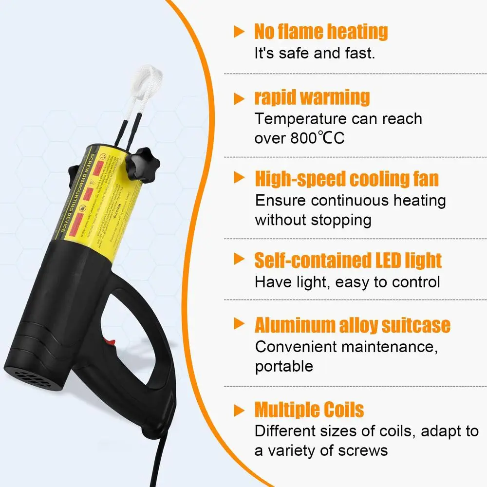 1500W Magnetic Induction Heater Bolt Removal Tool Fast Heat Induction 20s Handheld Bolt Heater Kit LED Light Overheating