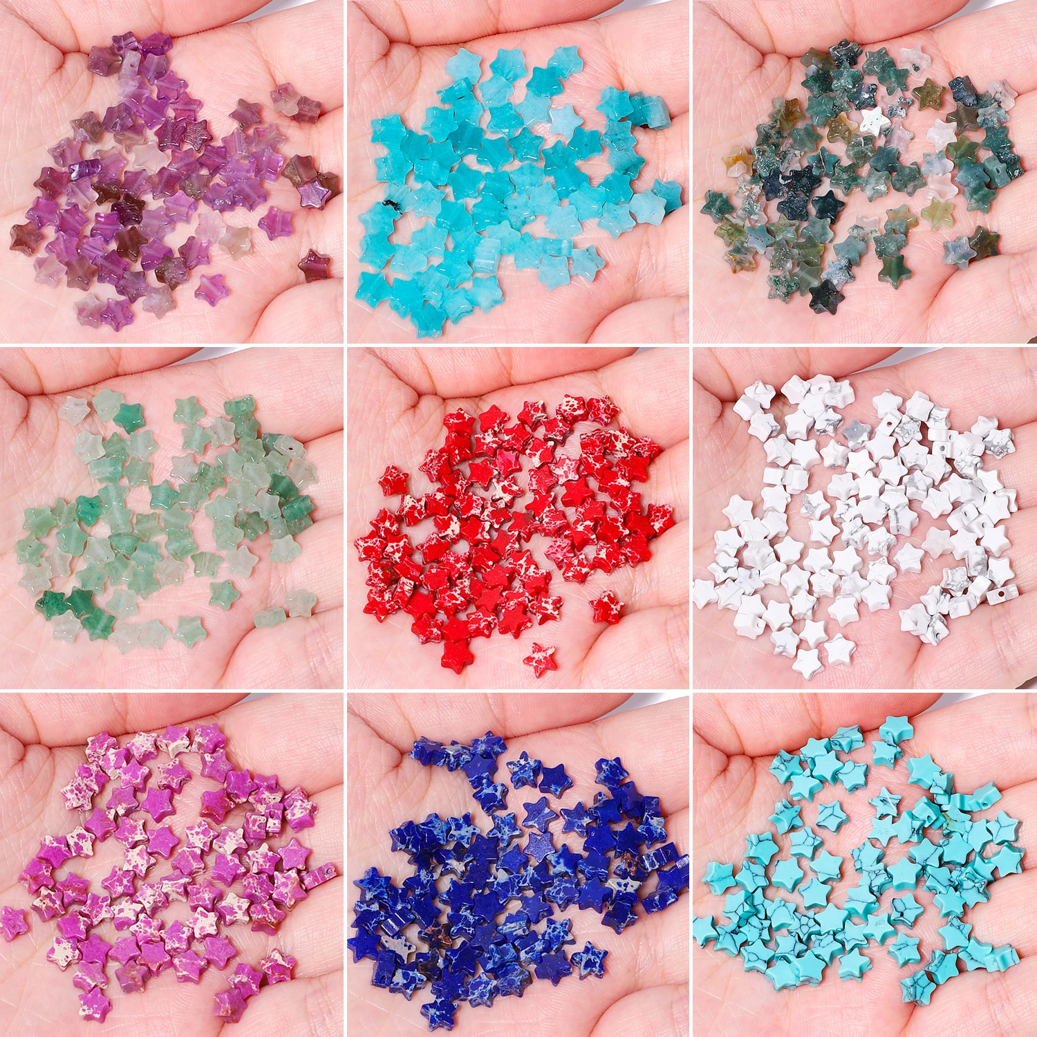 30PCS Natural Stone Star Shape Onyx Quartz Turquoise Beads Loose Beads for Jewelry Making DIY Charms Bracelets Accessories 6x6mm