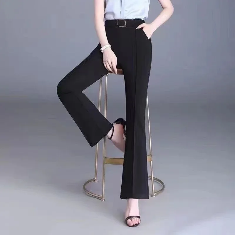 

Casual Stretch Women Flared Pants Plus Size Elegant Pantalones Spring Fall Korean Mom's Trousers New Fashion Office Spodnie