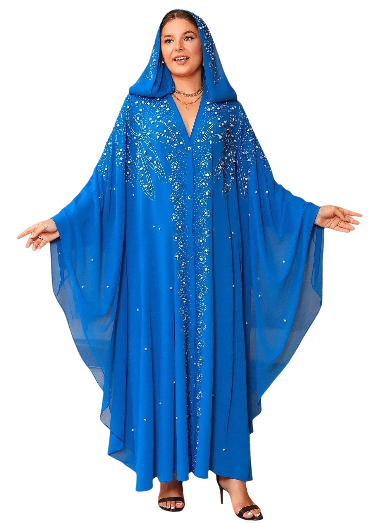 

Африканское шифоновое платье макси с бисером, традиционная женская одежда, абайя с капюшоном, марокканский кафтан, мусульманские платья, бубу, роба, арабское платье