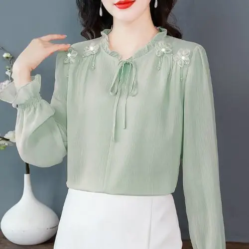 

Temperament Ladies Chiffon Shirt New Fashionable and Beautiful Little Shirt Hot Long-sleeved Top