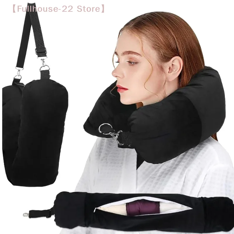 

【MAX-22】Neck Pillow Travel Pillow Sleeping Pillows Bag With Fillable Cover U Shaped Velvet Pillowcase Storage