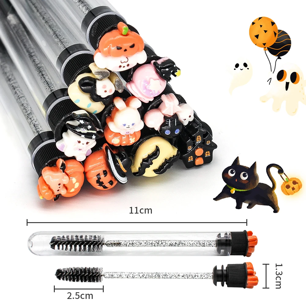 10/50 szt. Szczoteczka do rzęs wielokrotnego użytku Halloween Tube Mascara Wand - Straszna i urocza z tubką, szczoteczki do rzęs, szczoteczka do brwi z wymiennymi końcówkami