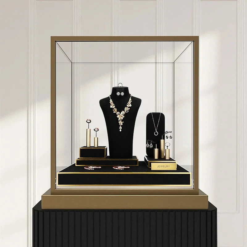 Jewelry display stand Black microfiber window light luxury necklace earrings ring jewelry display props high-end jewelry rack