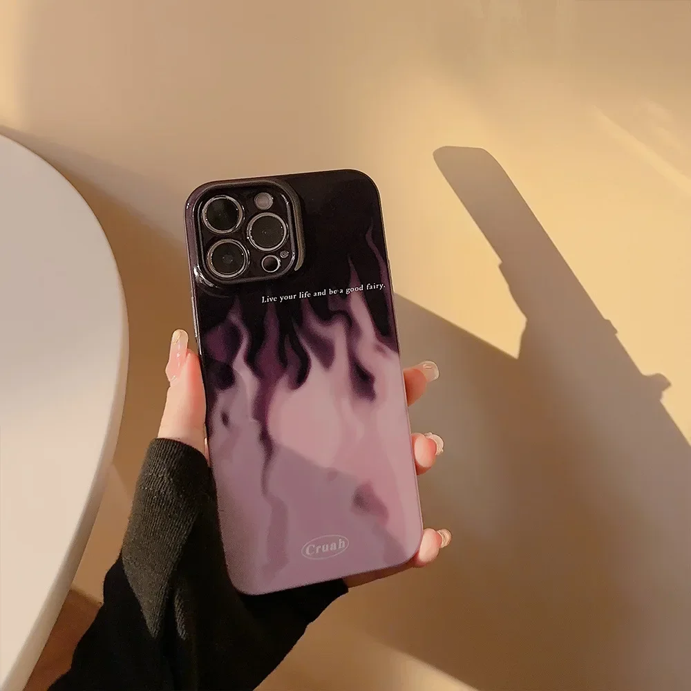 Luxury purple fire flame film gloss Retro Phone Case For iPhone 16 15 14 13 12 11 Pro Max Xr 14 15 16 Plus Case Cute hard Cover