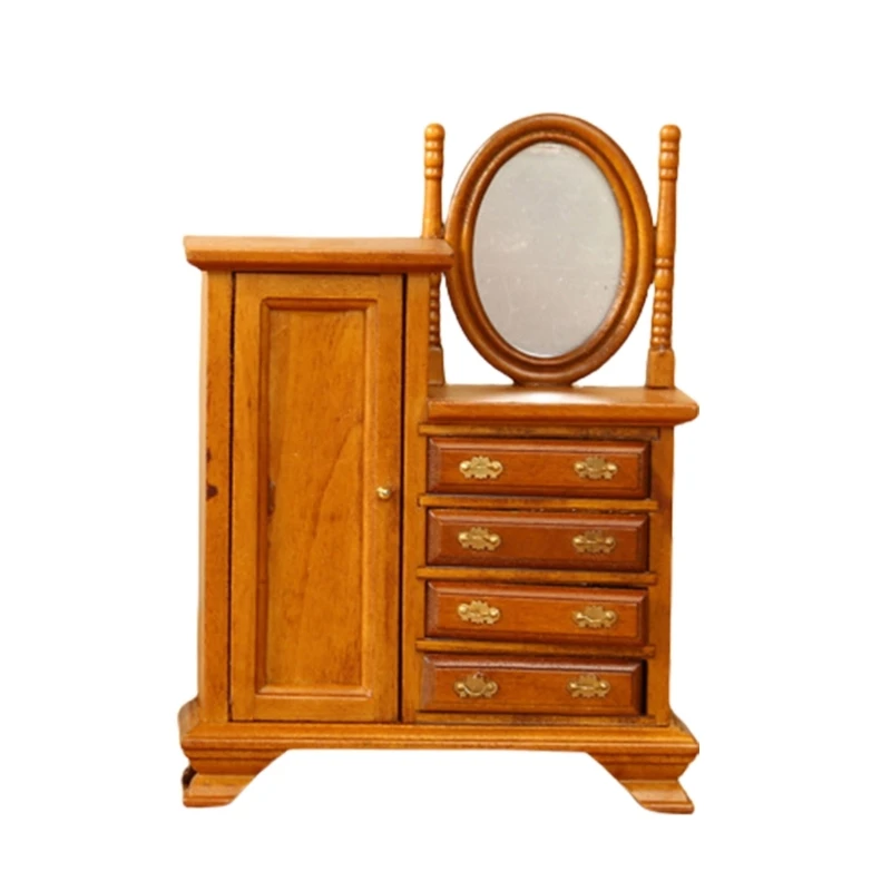 House Enthusiast Miniature Dressing Table 1/12 House Furniture Dresser with Openable Drawers House Decors