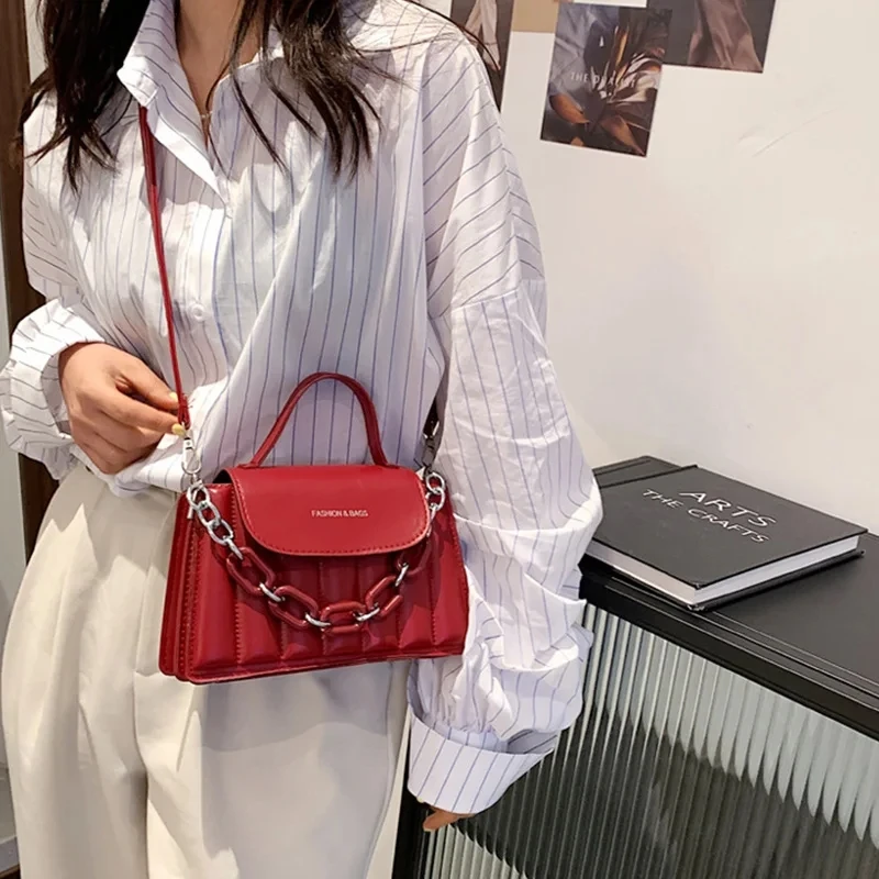 Luxury Chains Crossboday Bag for Women PU Leather Shoulder Messenger Bags New Casual Top-handle Bag Brands Handbags sac