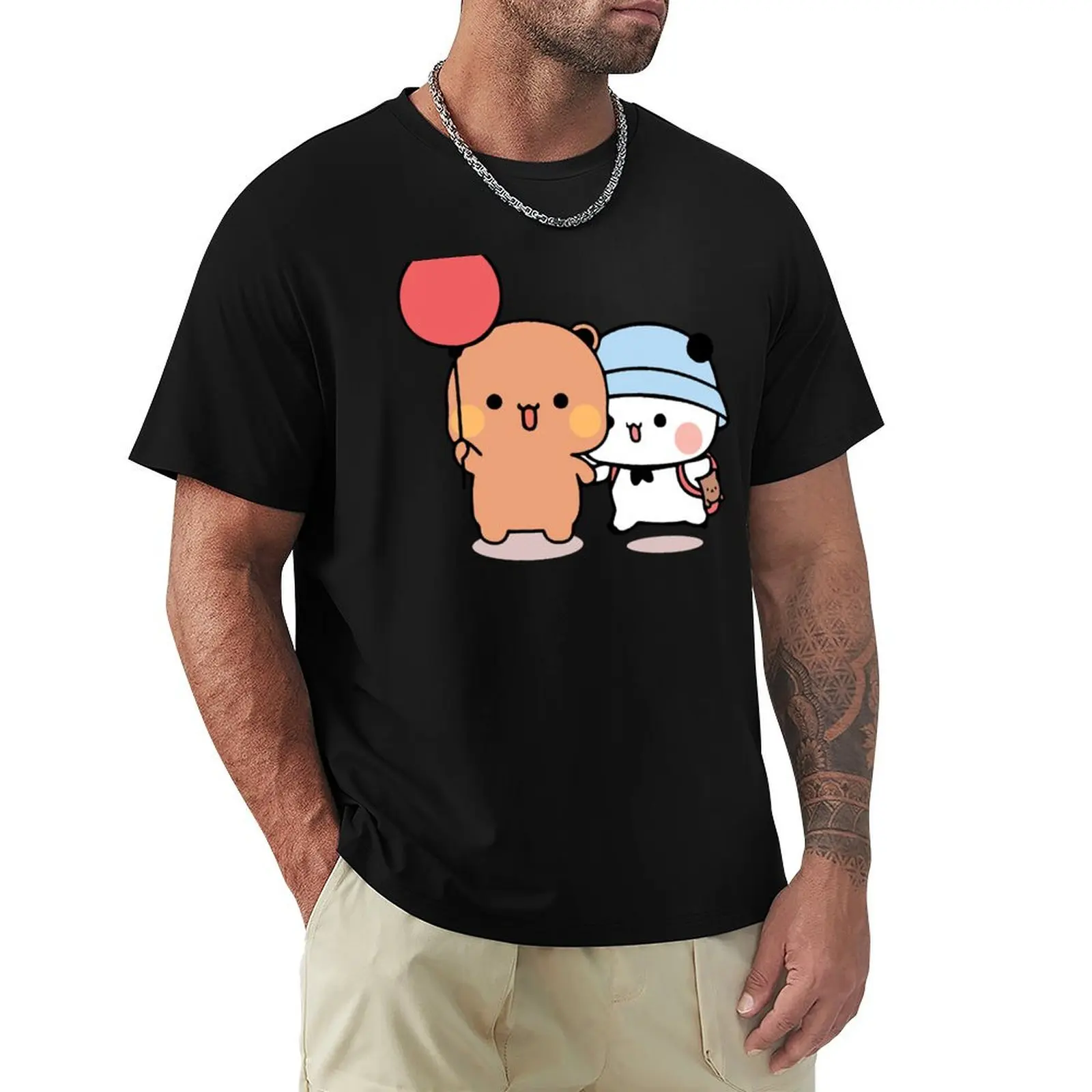 

Bear and Panda Bubu Dudu Balloon T-Shirt Classic Crew Neck Cotton T-Shirt