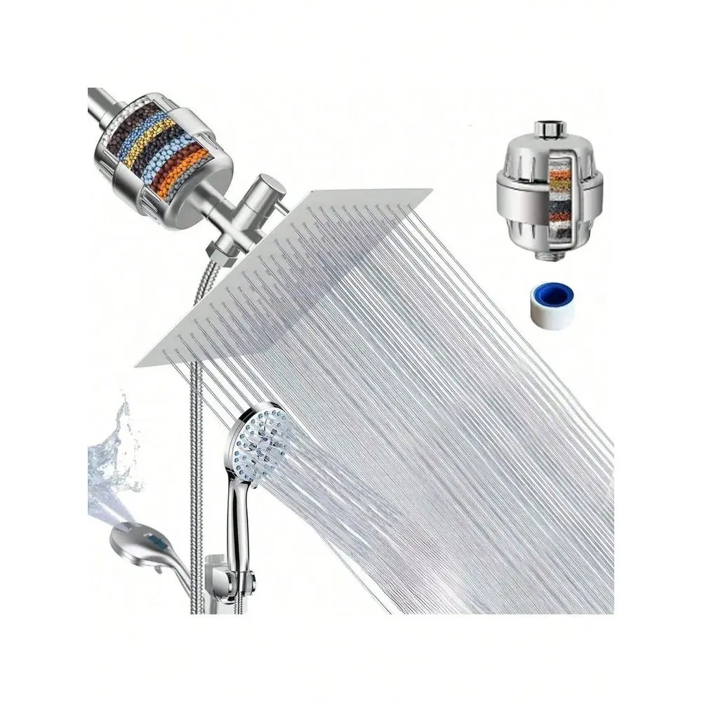 

Душевая лейка высокого давления, 8-секционная дождевая лейка с фильтрами для жесткой воды, двойная душевая лейка с шлангом 59 дюймов, 7 режимов, ручная лейка