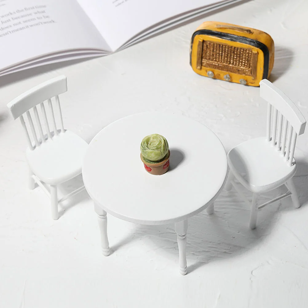 Dining Table and Chairs Mini Desk Furniture Toy House Supply Wood Model Miniature Scene Child