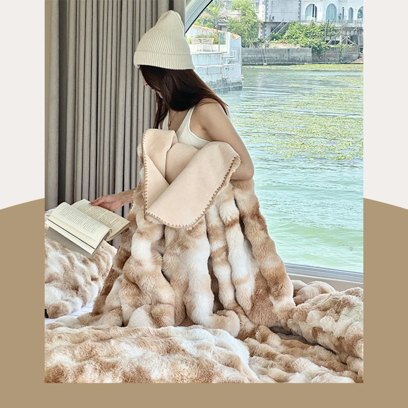 NOAHAS High-end Thickened Rabbit Plush Blanket Winter Imitation Fur Plush Blanket Nap Bedroom Sofa Cover Blanket for Bed Use