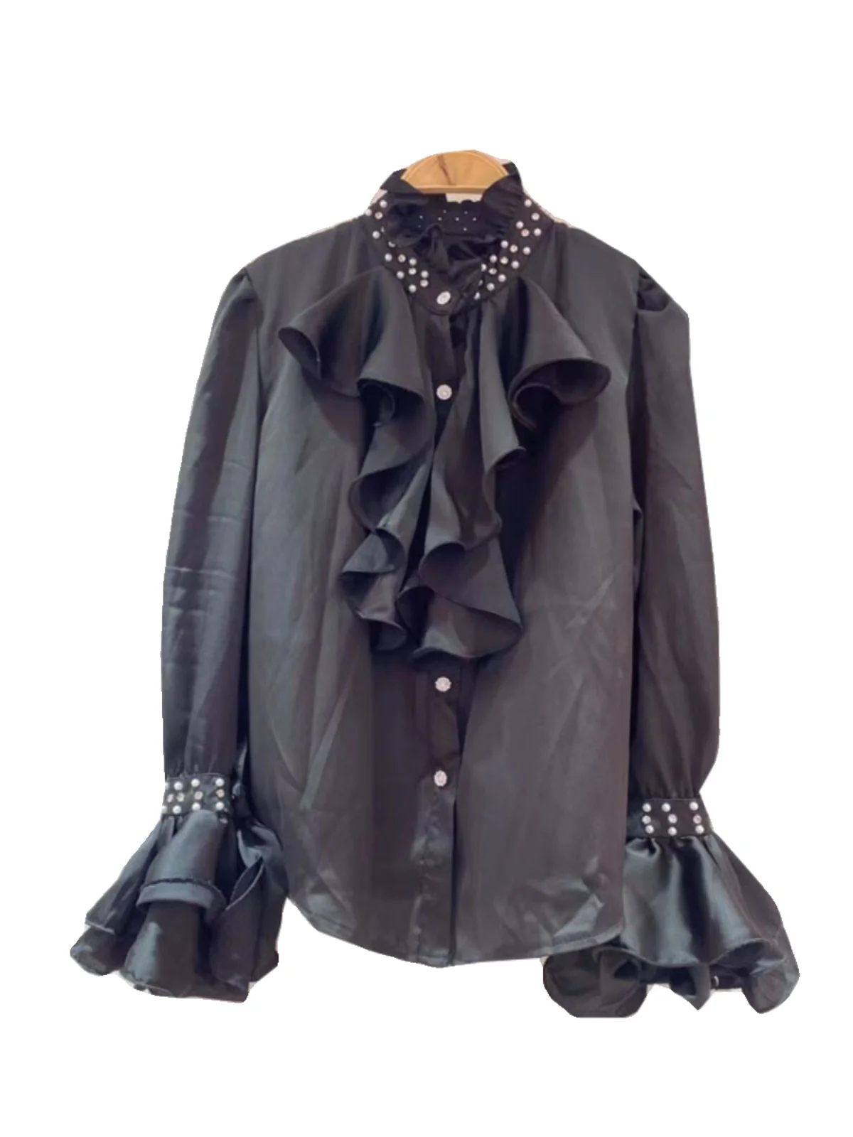 Lolita Elegant Frans Hof Zoete Ruches Temperament Shirt Meisje Lente Herfst Losse Opstaande Kraag Lange Mouw Veelzijdige Top