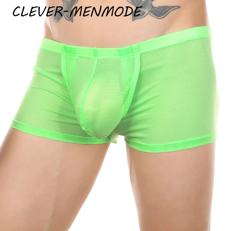 CLEVER-MENMODE homens de baixo nível malha fina respirável aberto gama briefs transparente sexy gavetas malha levantada bolso roupa interior