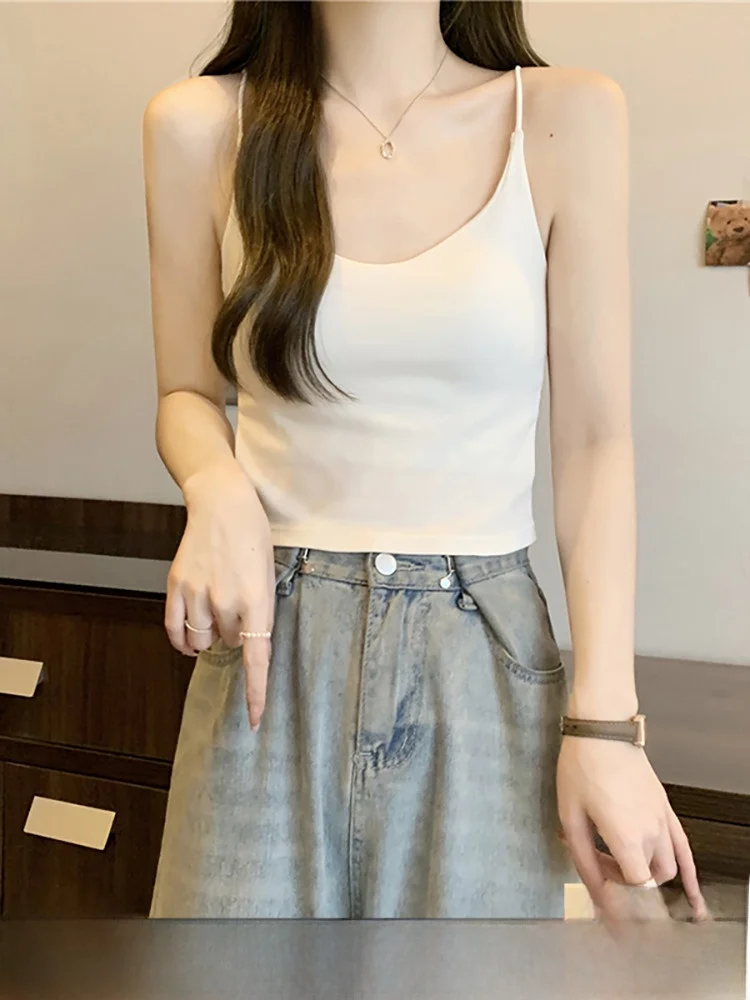 Gilet bianco con cinturino da donna Estate 2025 Nuovo abbigliamento interno con imbottitura sul petto Capispalla Reggiseno Inteated Svel Top Faion Trend