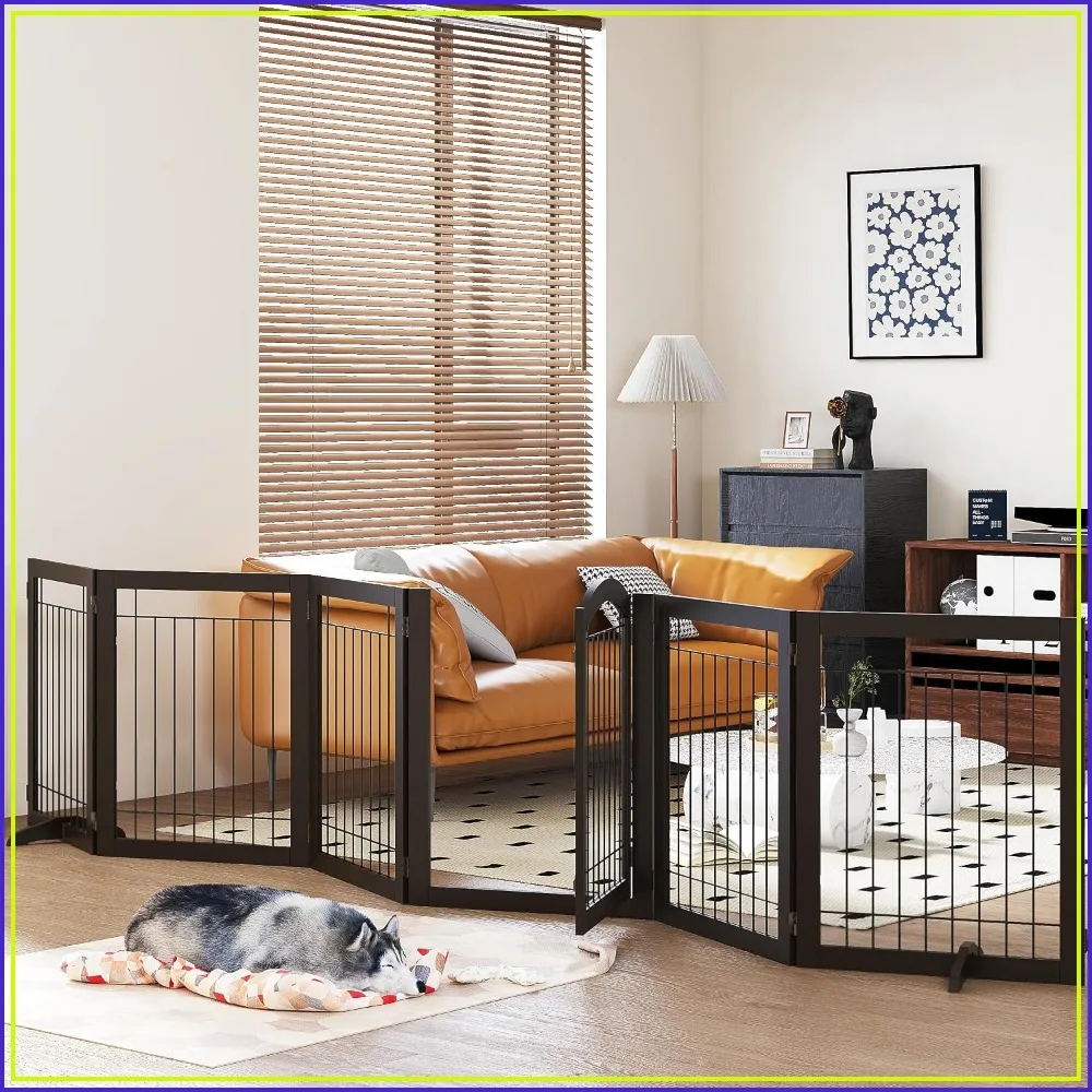 Freestanding Foldable Indoor Dog Gate with Door 144 in Wide 30 in High