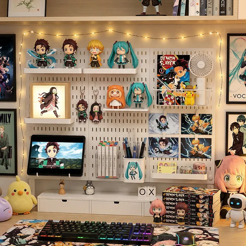 Customizable Desktop Pegboard Organizer No Drill For Anime Gaming Desk Figure Keychain Badge Stationery Storage Hooks