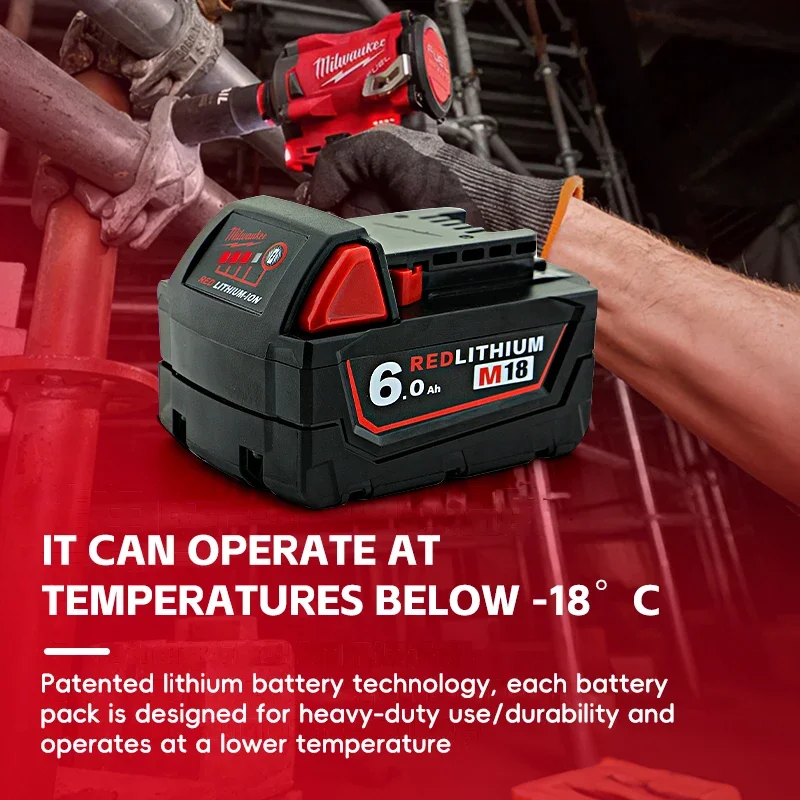 Originální baterie Milwaukee, M18, M18B6 6,0 Ah 6000 mAH Nabíječka M12-18FC, 48-11-1860 48-11-1850 Dobíjecí baterie Milwaukee M18 - náhled 5