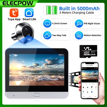 Elecpow 4,3 Zoll Tuya Türklingelkamera Wifi 1080P Guckloch-Türkamera PIR Nachtsicht Bewegungserkennung Türspion EstoΜsos