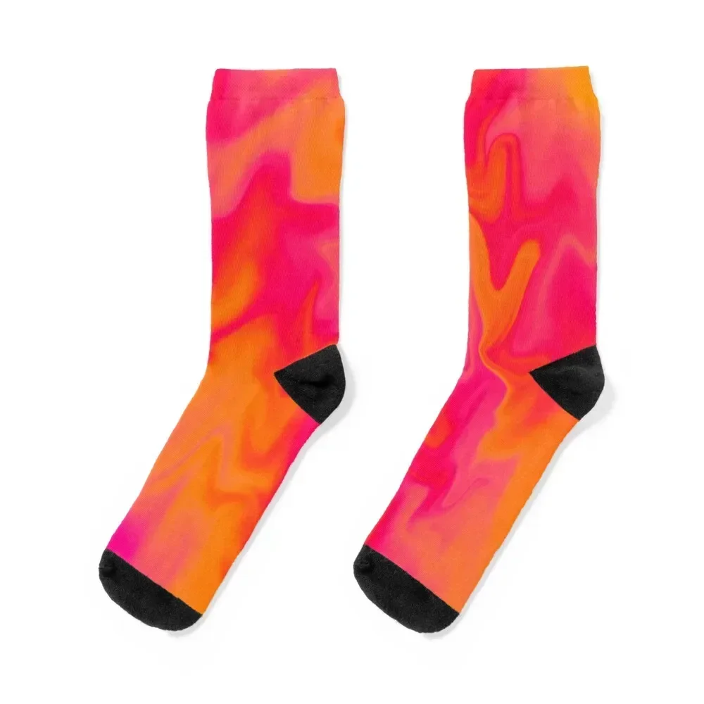 Pink, Orange, and Red Marble Fusion Design Socks summer cotton Socks Men's Women's