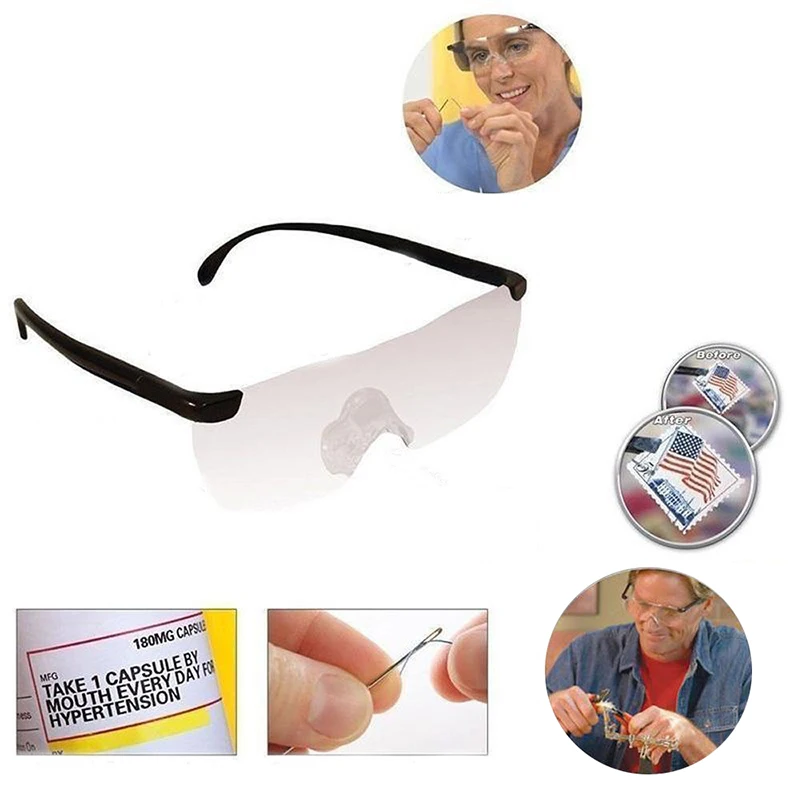 Portable Magnifying Presbyopic Glasses Wearing Eyewear Reading 160% and Anti-Blue Light Magnifier for Reading Crafts