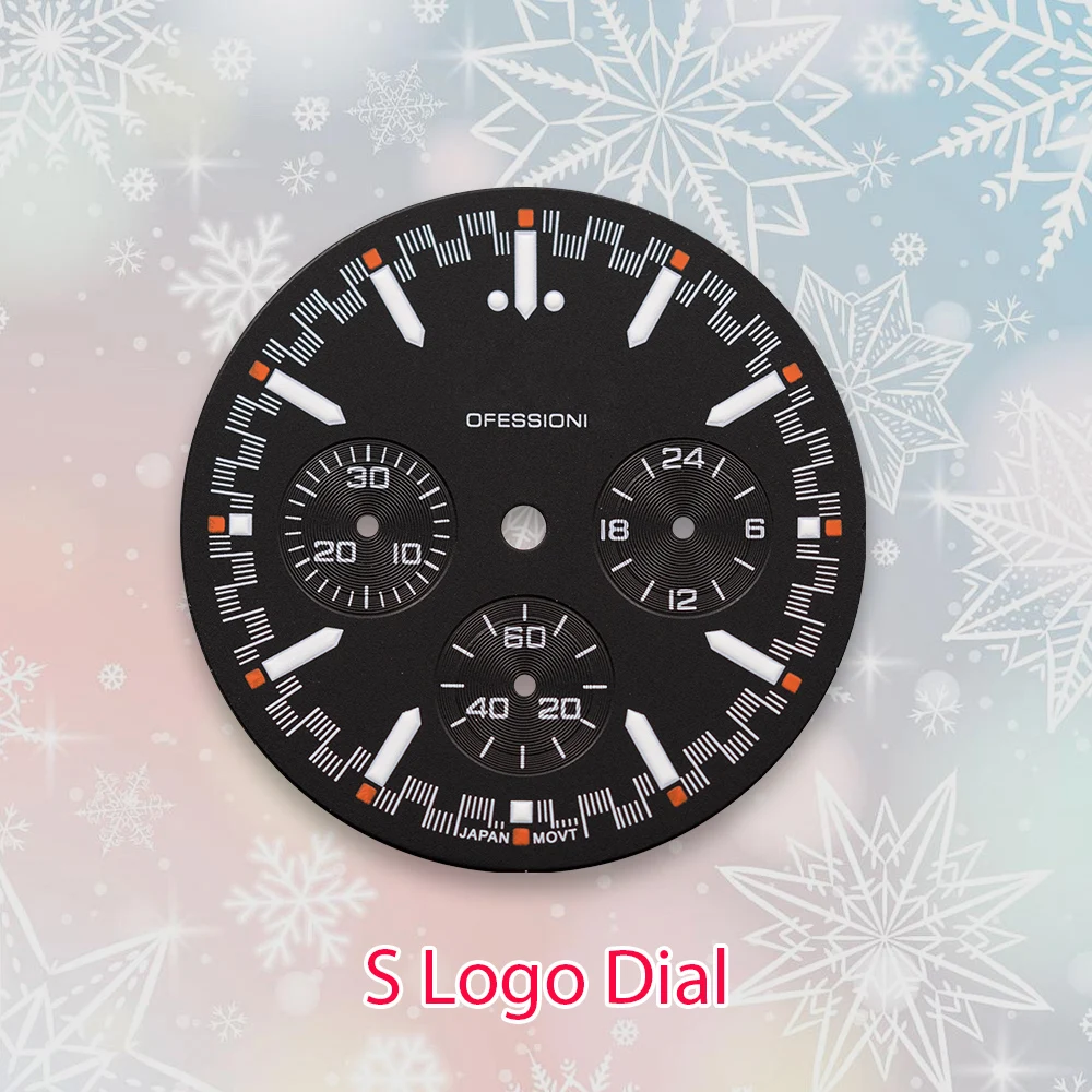 32.5mm S Logo Super VK63 Dial white dial Movement Green Luminous High Quality Watch Modification Accessories