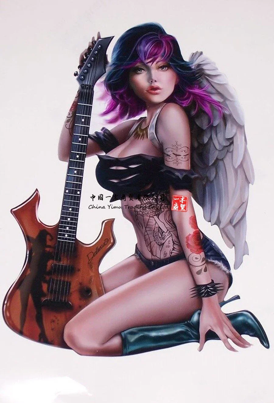 Sexy Fairie Girl W Guitar Pin Up Quad Sticker Decal Window Tattoo Car Truck