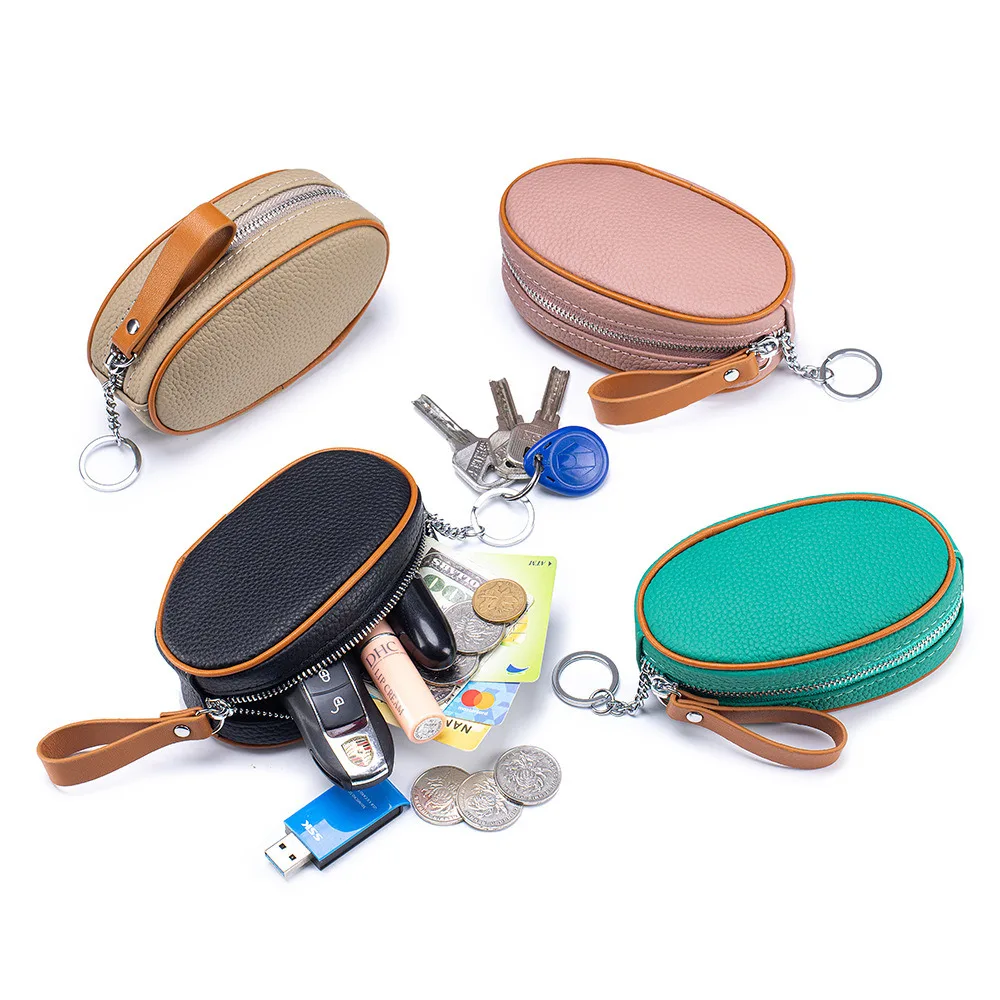Genuine Leather Mini Coin Purse Small Wallets First Layer Cowhide Lipstick Headphones Keychain Storage Small Purse Pouch Women.