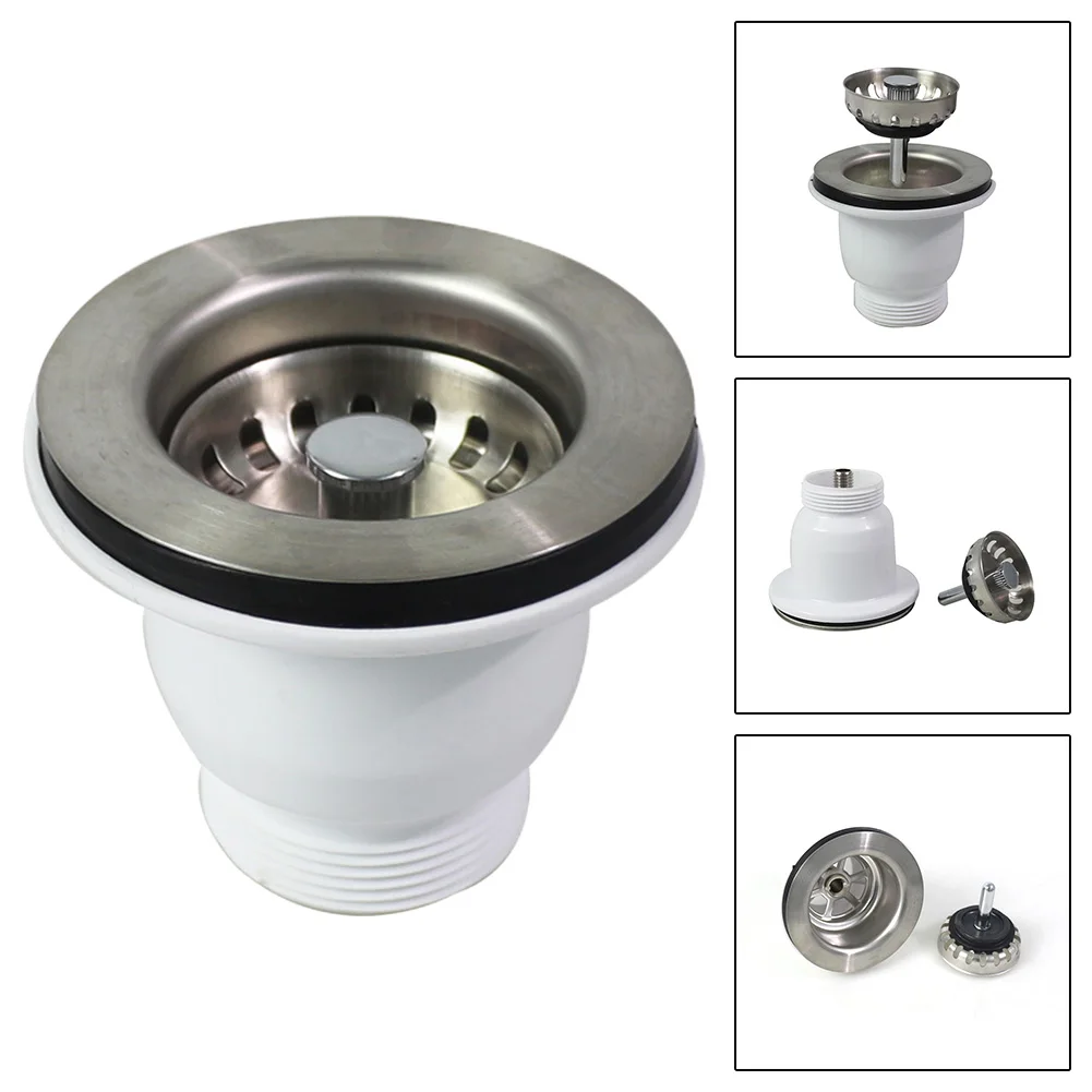 Sink Filter Kitchen 60mm Stainless Steel Sink Mini Basket Strainer Waste Kit 85mm Flange Bathroom Sink Strainer