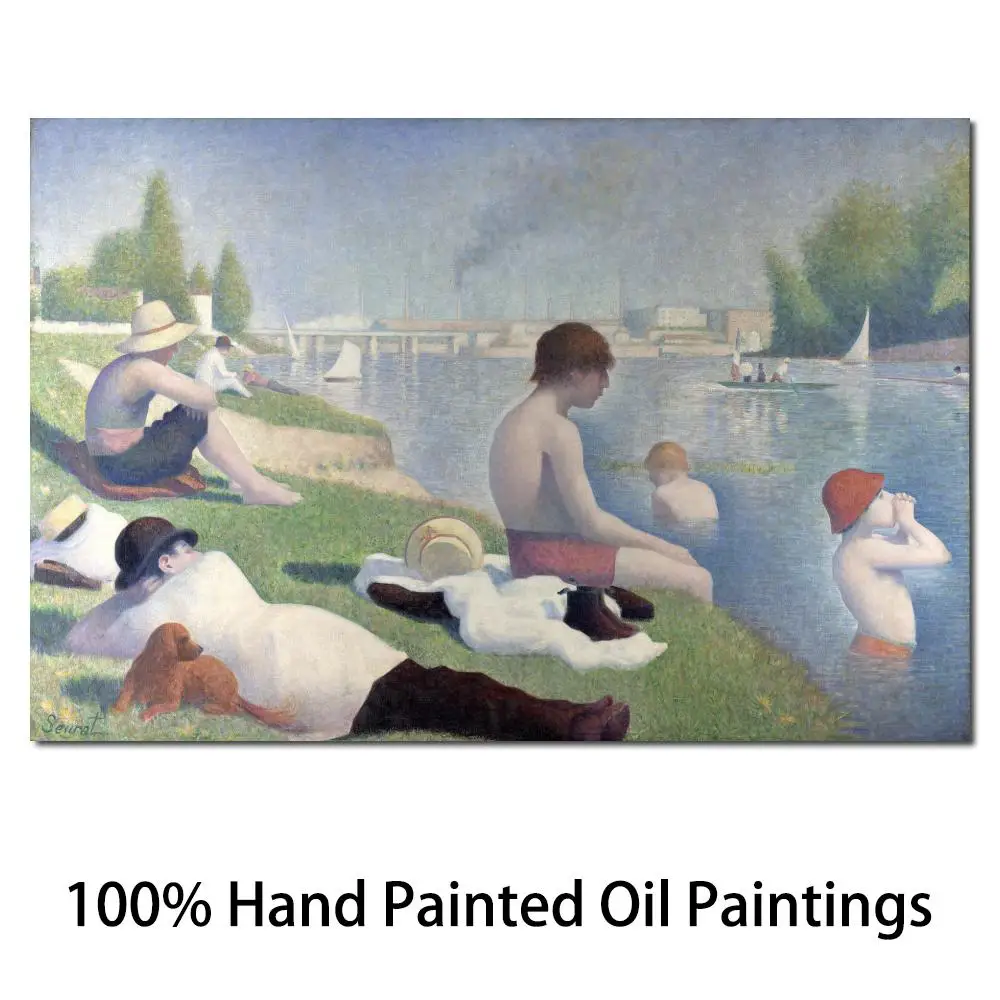 

Beach Oil Painting Landscape Bathers in Asnieres By Georges Seurat Paintings Handmade Canvas Art Modern Wall Decor High Quality