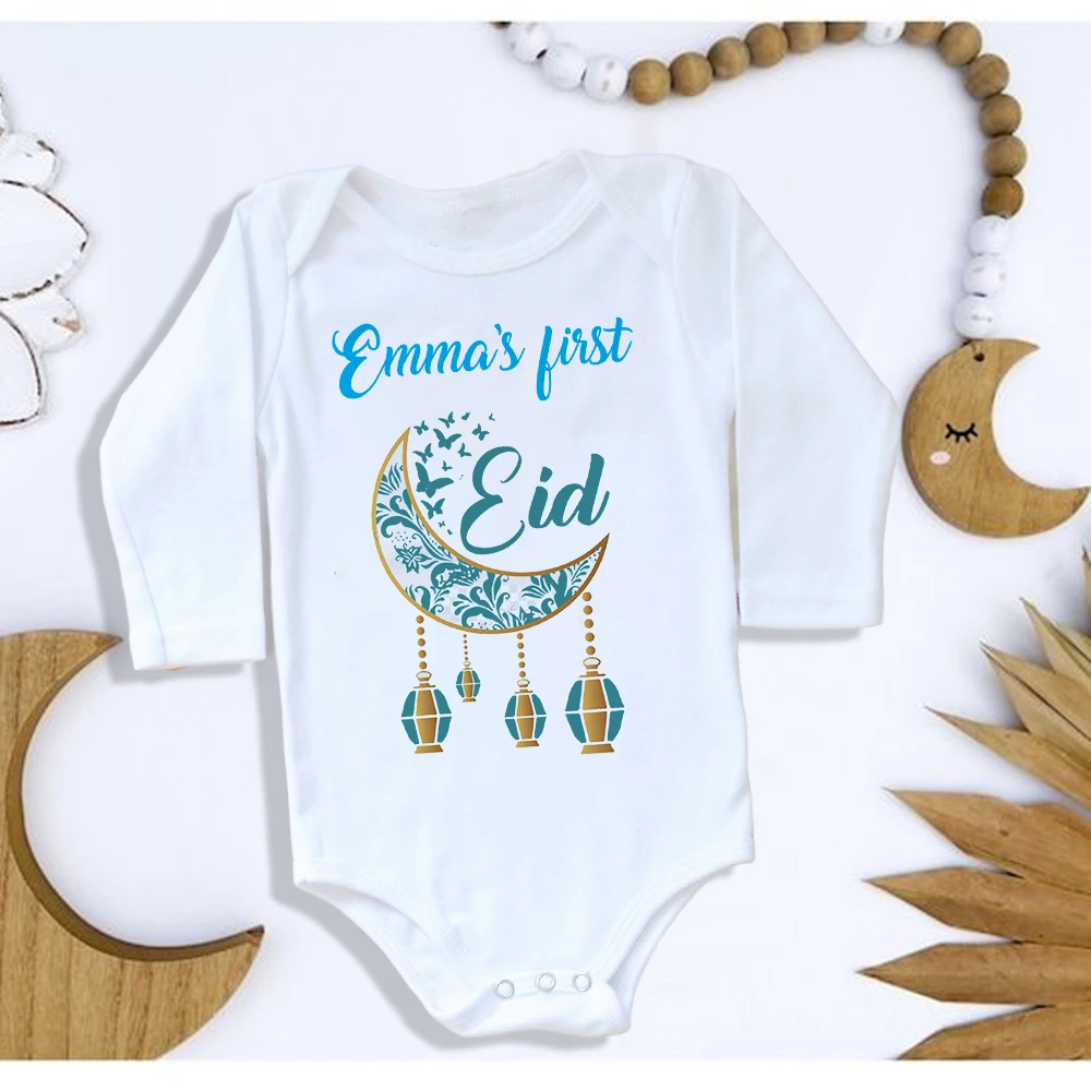 Personalised Eid Baby Rompers Custom Name Boys Girls Eid Outfits Jumpsuit Infant Clothes Islamic Muslim Holiday Newborn Bodysuit