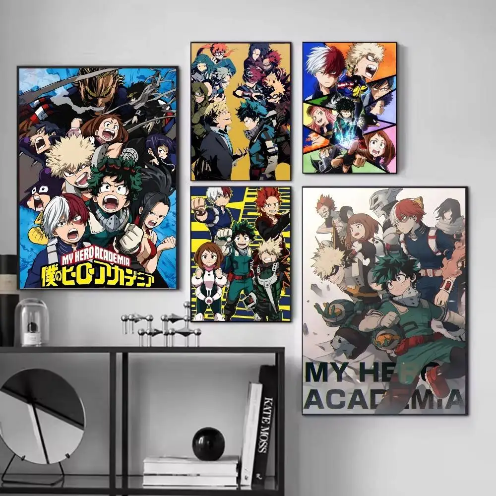 Cartoon My Hero A-Academia posters Self-adhesive Paper Print Home Living Room Bedroom Entrance Bar Cafe Art