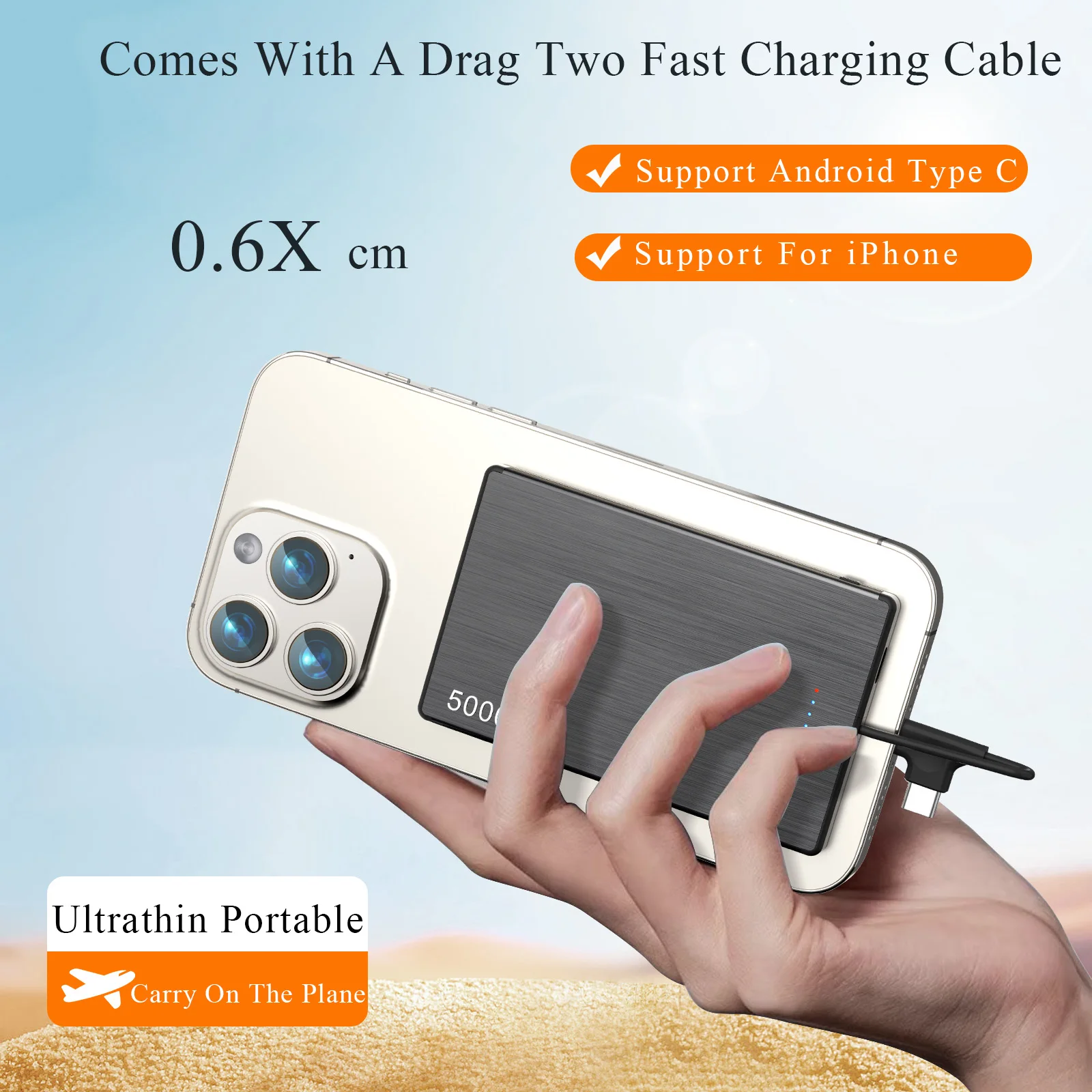 Ultra-Thin Powerbank 5000mAh Portable Charger Fast Charging portable battery power bank For iPhone 16 15 14 13 Samsung Xiaomi 14