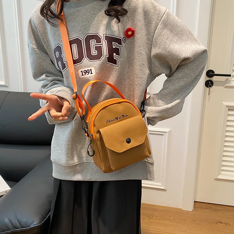 Contrast Color Nylon Small Square Bag Shoulder Crossbody Large Capacity Small Backpack Hip-Hop Street Neutral Personality Fashio