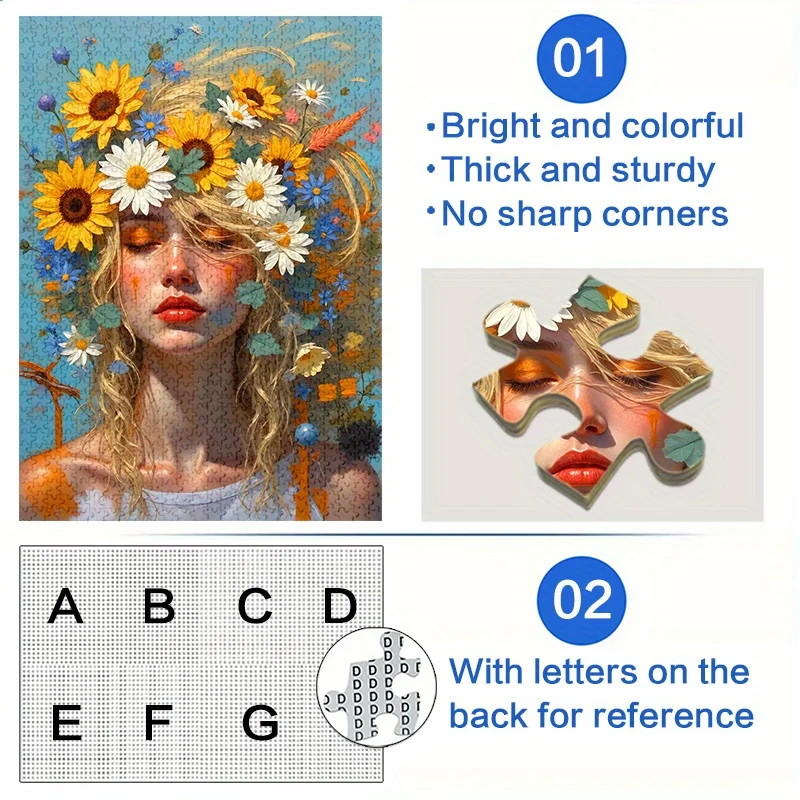 1000 peças de quebra-cabeça de papel menina como uma flor – grande 1000 peças adequadas para adultos e famílias, quebra-cabeças desafiador com flor-t