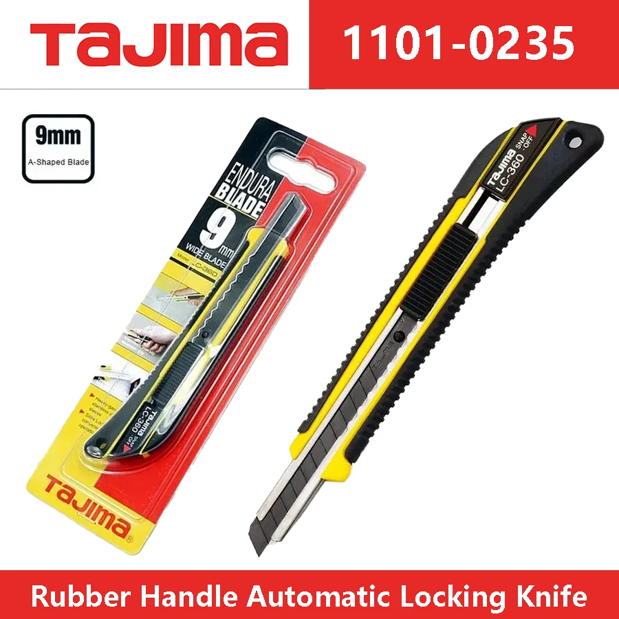 TAJIMA LC360B 1101-0235 Utility Knife 9mm-width A-type Stainless Steel Blades Rubber Handle Automatic Locking Knife