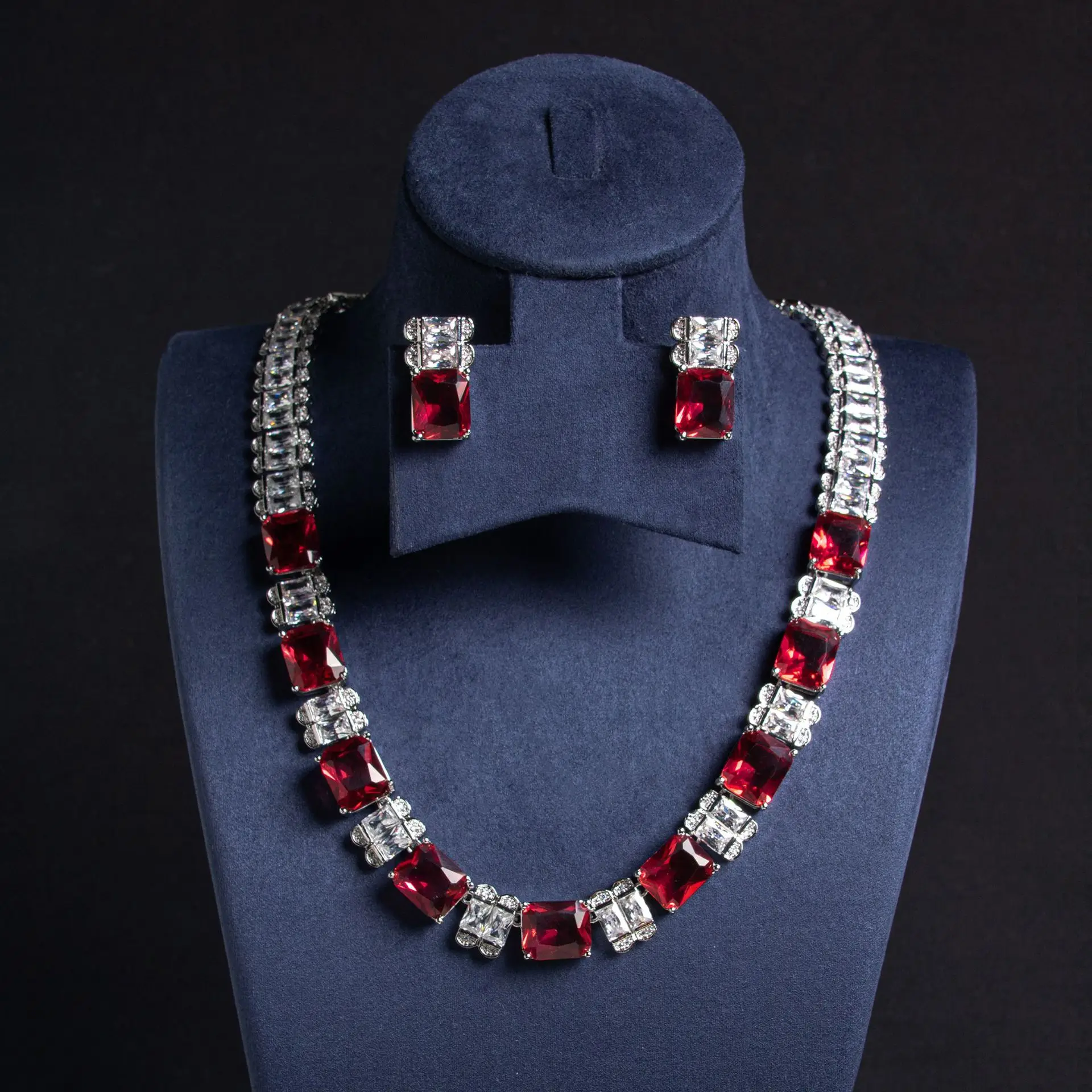 HIBRIDE New Translucent Square Luxury Women's Zirconia Necklace Earrings Hundred Jewellery Set Wedding Party Prom Holiday S-614