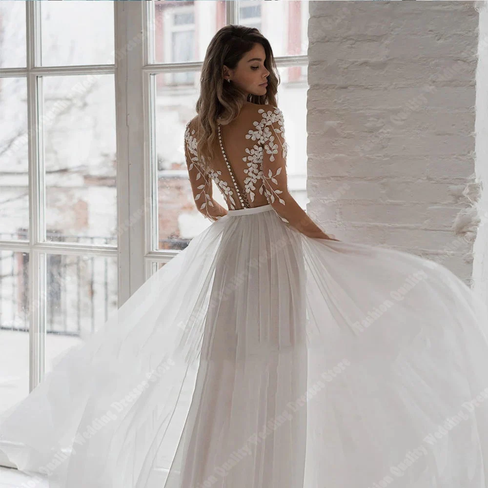 Smooth Tulle V-Neck Wedding Dresses  For Women Shining Sequins Bridal Robes Newest High Quality A-Line Lady Vestidos De Novias